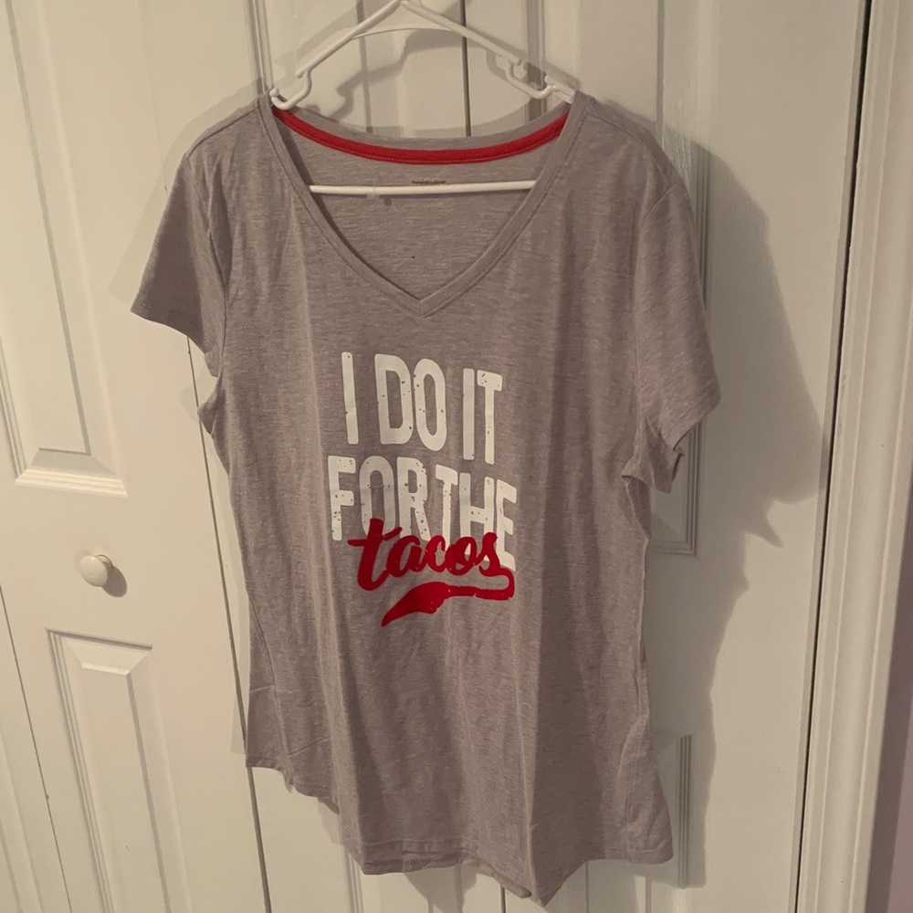 NWOT Tacos! Gray and Red Graphic Women's Top